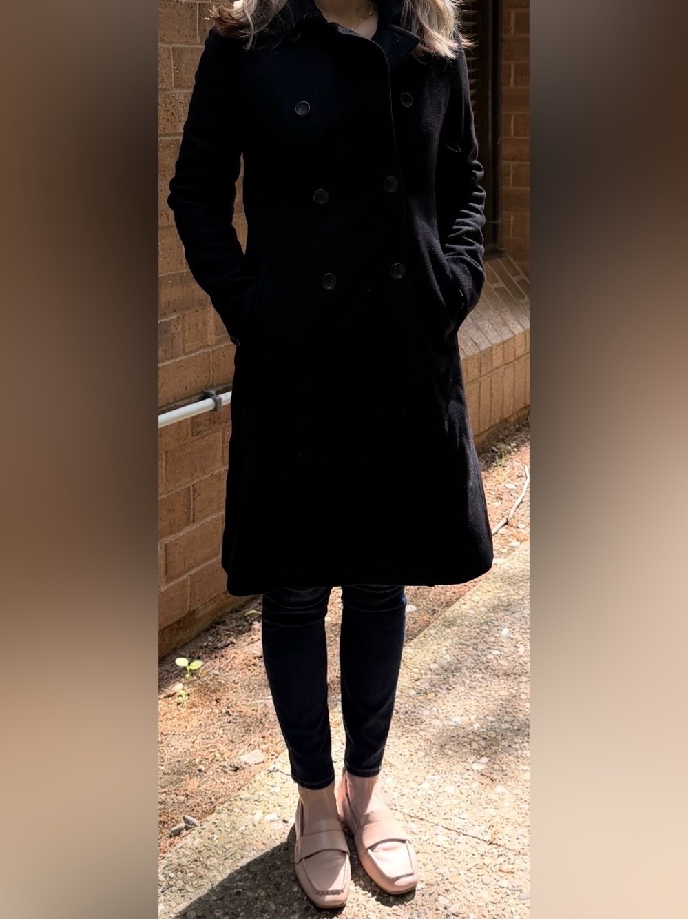 Tahari Black Double-Breasted Wool Pea Coat